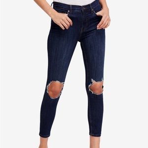 Free People Distressed Skinny Blue Jeans